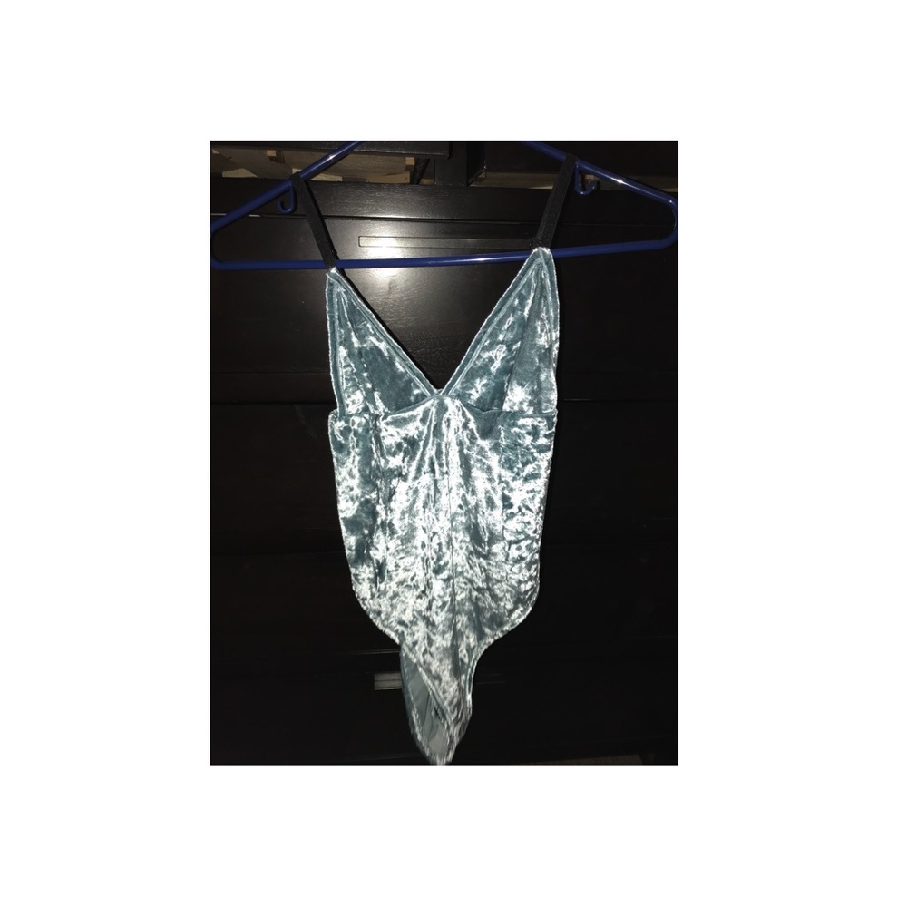 light blue velvet body suit